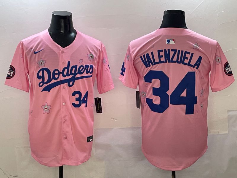 Men Los Angeles Dodgers #34 Valenzuela Pink Sakura Edition 2025 Nike MLB Jersey style 3->los angeles dodgers->MLB Jersey